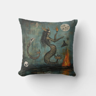 Horned Sjöjungfru Måne Occult Mörk Witchy AI Art Kudde