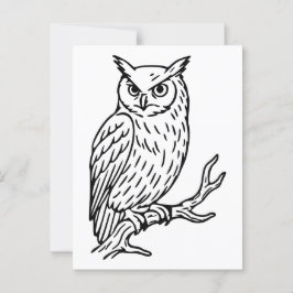 Horned Uggla på Gren Line Art Vykort