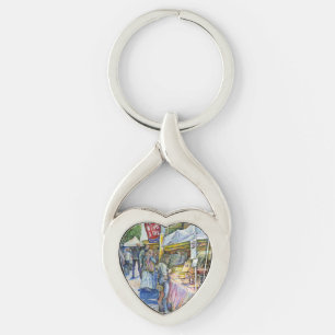 Hörnet av den flygande Gris-gården och Vin en bit. Twisted Heart Silverfärgad Nyckelring