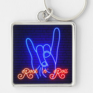 Horns Up Sten 'n Roll Square Fyrkantig Silverfärgad Nyckelring