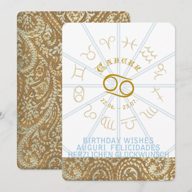 HOROSCOPE ~ Birthday Inbjudan - Cancer (Fram/baksida)