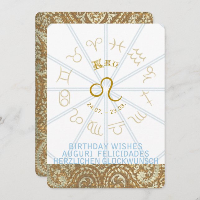 HOROSCOPE ~ Birthday Inbjudan - Leo (Fram/baksida)