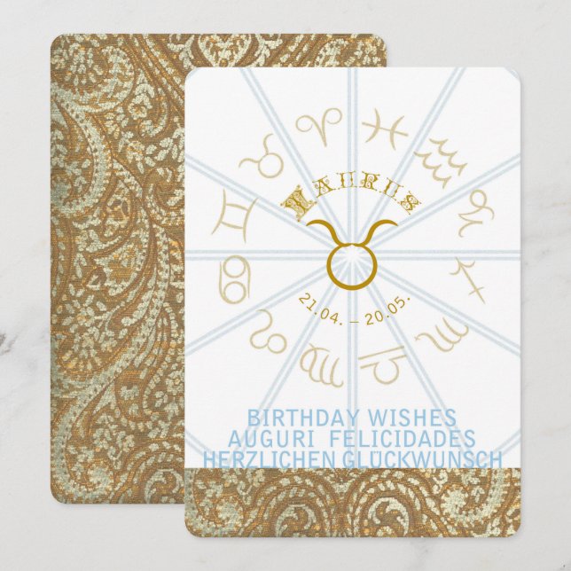 HOROSCOPE ~ Birthday Inbjudan - Taurus (Fram/baksida)