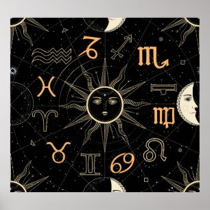 Horoscope Cirkel, Zodiac-tecken, vintage. Poster