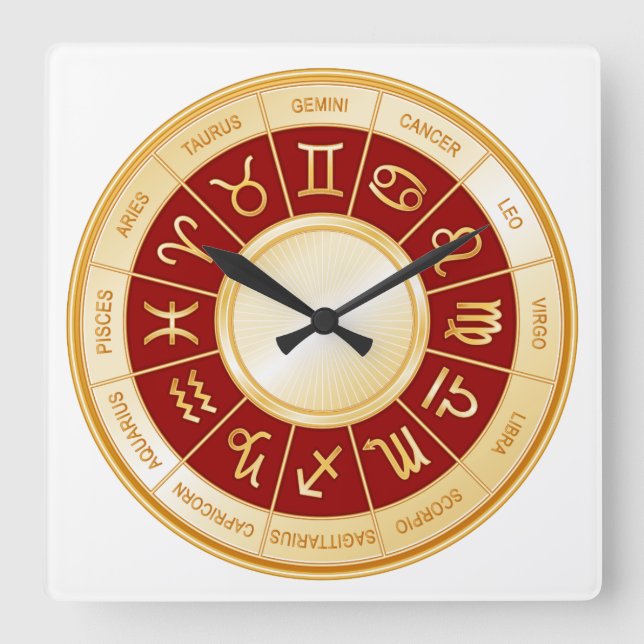 Horoscope Mandala Fyrkantig Klocka (Framsida)