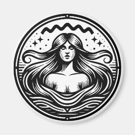 Horoscope Sign Aquarius Symbol Women in Vatten Magnet