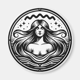 Horoscope Sign Aquarius Symbol Women in Vatten Magnet