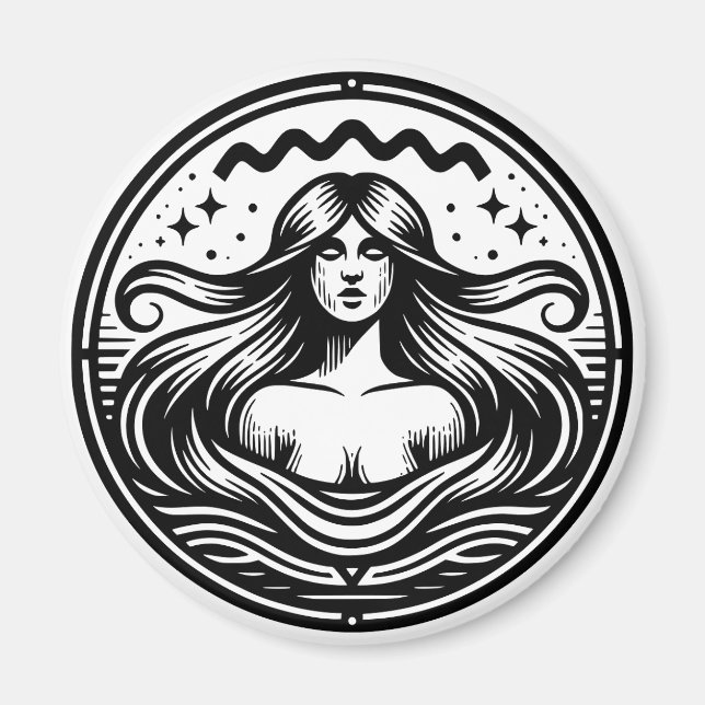 Horoscope Sign Aquarius Symbol Women in Vatten Magnet (Framsidan)