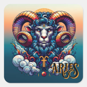 Horoscope Sign Aries   Mystical Ran Fyrkantigt Klistermärke