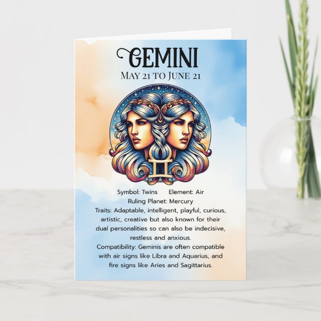 Horoscope Sign Gemini | Födelsedag Kort (Framsida)