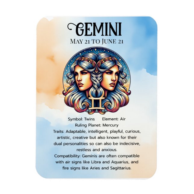 Horoscope Sign Gemini | Födelsedag Magnet (Vertikal)