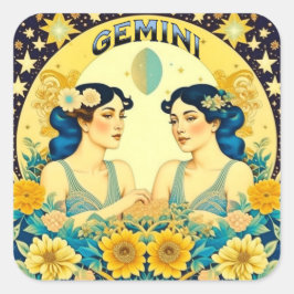 Horoscope Sign Gemini Twillingars Celestial Fyrkantigt Klistermärke