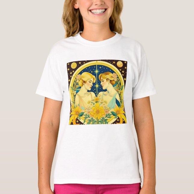 Horoscope Sign Gemini Twillingars Etheral Art T Shirt (Framsida)