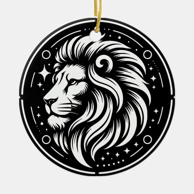 Horoscope Sign Leo Symbol och Traits Julgransprydnad Keramik (Framsidan)