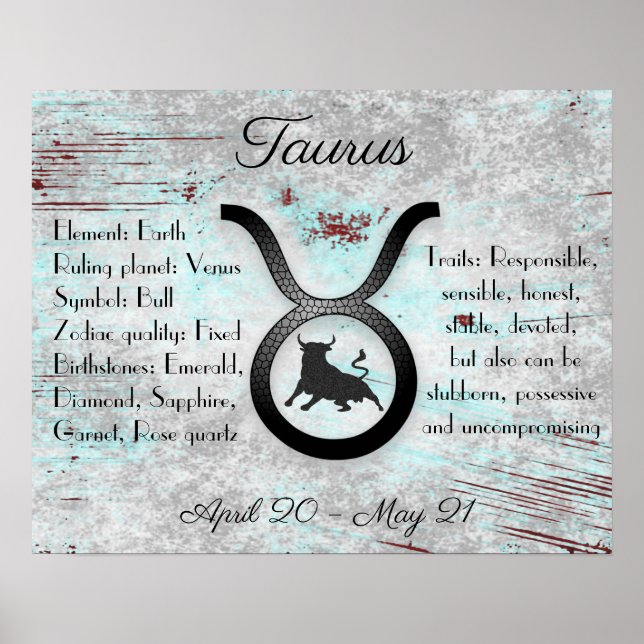 Horoscope Sign Taurus Bull Traits and Data Poster (Framsidan)