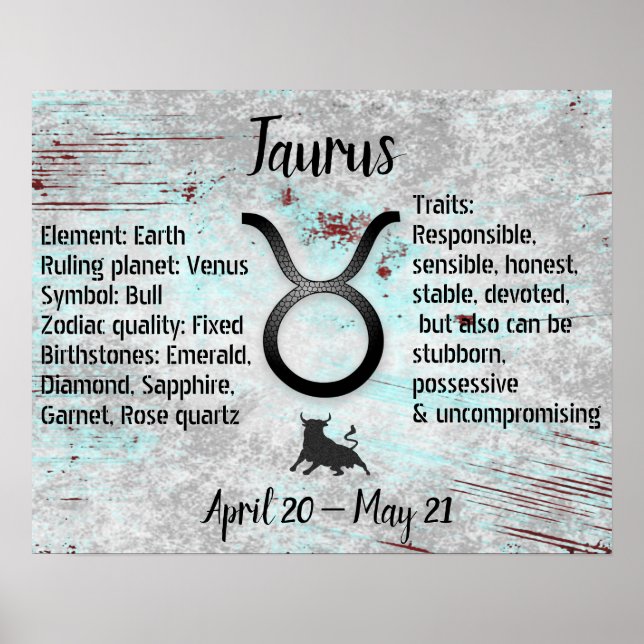 Horoscope Sign Taurus Bull Traits and Data Poster (Framsidan)