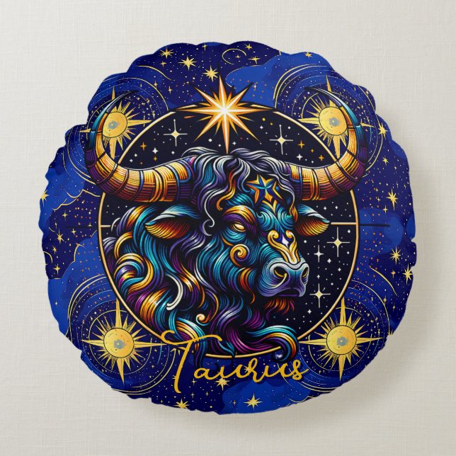 Horoscope Sign Taurus Zodiac Astrology Rund Kudde (Framsidan)