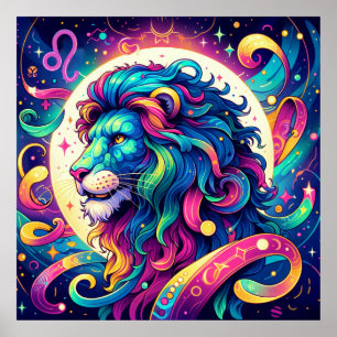 Horoscope-skylt Leo   Färgbeständig Lejon konst Poster