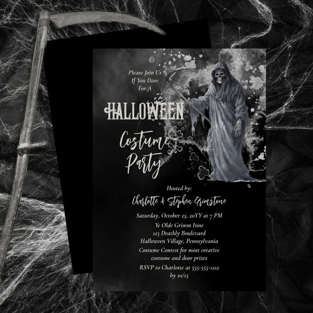 Horrific Grim Reaper Halloween Costume Party Inbjudningar (The Grim Reaper has come calling and he wants you and your friends to have a Halloween Costume Party)