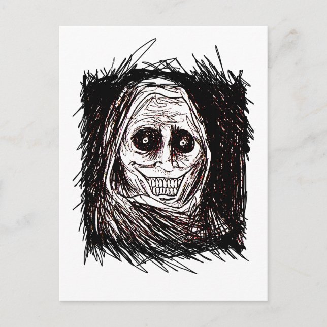 Horrifierande husgäst, aldrig Ensam, oinbjuden Inbjudan Vykort (Framsida)