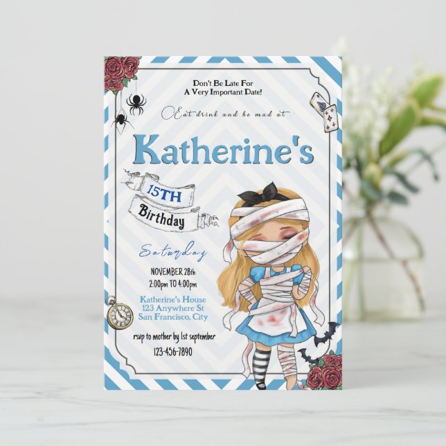 Horror Alice i underlandet Birthday-inbjudan Inbjudningar (Stående Fram)