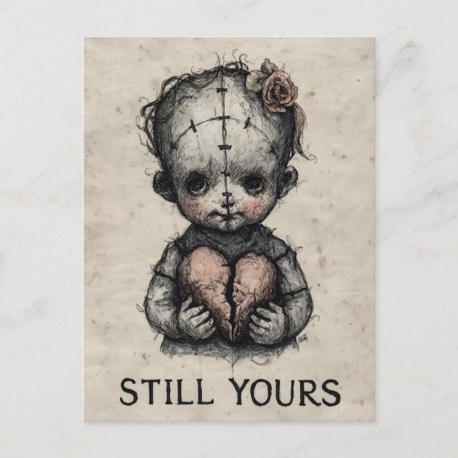 Horror Art of Stitched Doll with Broken Heart Vykort (Framsida)