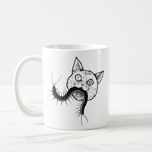 Horror cat anime art kaffemugg (Vänster)