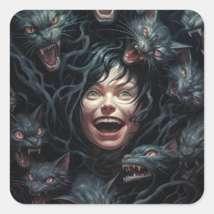Horror Cat Nightmare Fyrkantigt Klistermärke