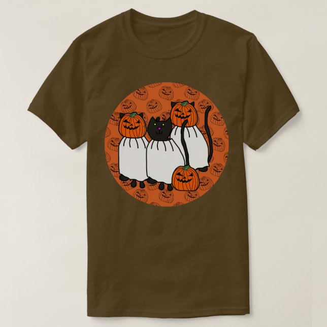 Horror Cats in Halloween Pumpkin Head Costumes T Shirt (Design framsida)