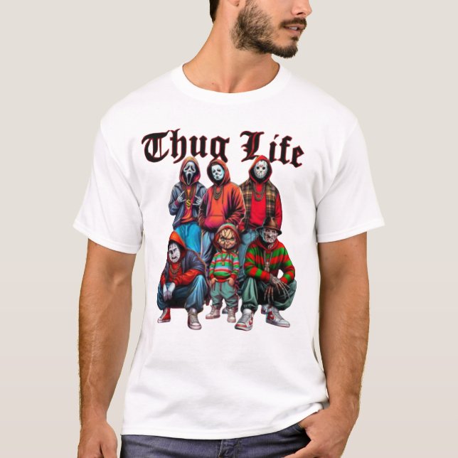 Horror Characters Thug Life Shirt, Halloween Funny T Shirt (Framsida)