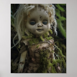 Horror Creepy Doll i skogen Poster