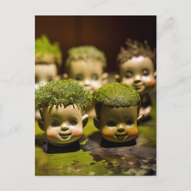Horror Creepy Dollheads Growing Moss Vykort (Framsida)