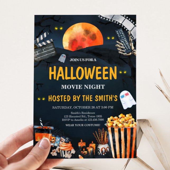 Horror Halloween Scary Movie Night Party Inbjudningar (Scary Horror Halloween Movie Night Party Invitation)