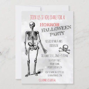 Horror Halloween Skeleton Skull Grått Costume Part Inbjudningar