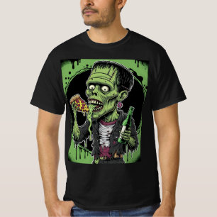 Horror Halloween Zombie: Frankenstein Pizza Horror T Shirt