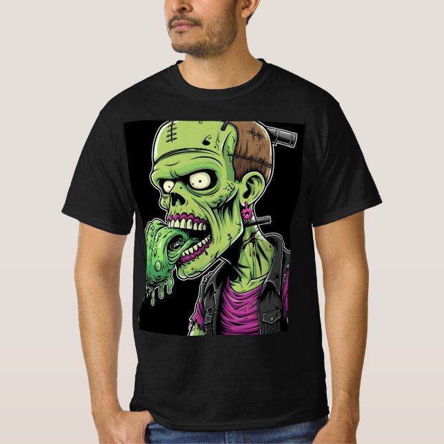 Horror Halloween Zombie: Frankensteins Pizza T Shirt (Framsida)