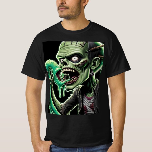 Horror Halloween Zombie: Mata mig Flesh T Shirt (Framsida)