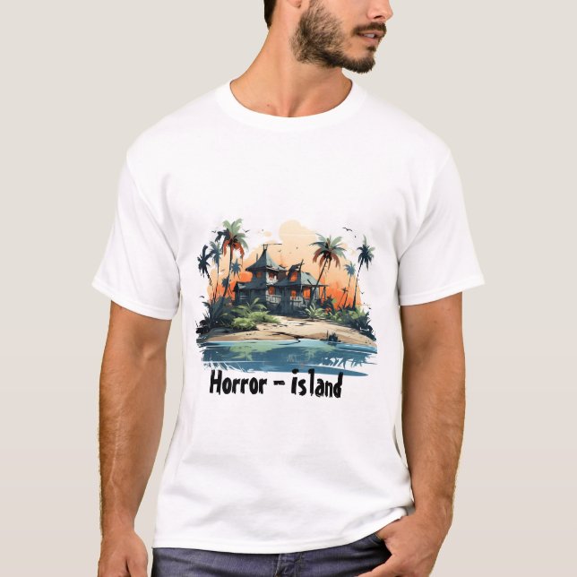 Horror Island med Whimsical Tecknad Design T Shirt (Framsida)
