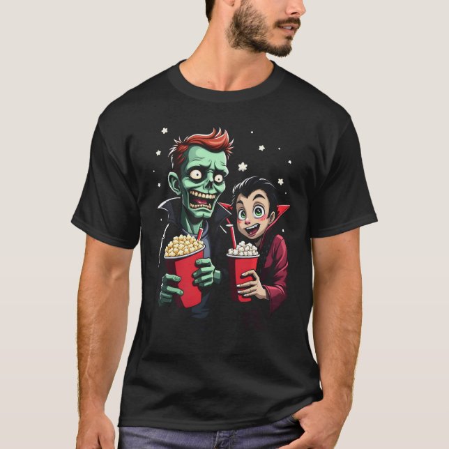 Horror Movie Marathon Spooky Snacks T Shirt (Framsida)