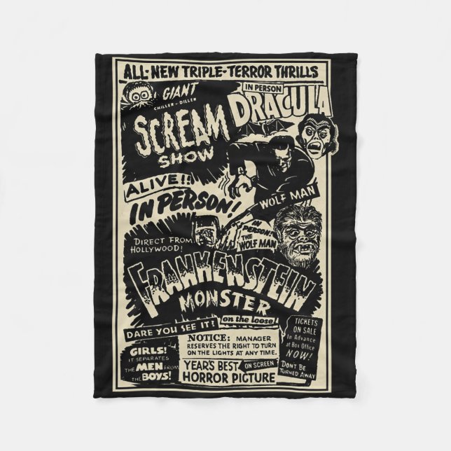 Horror Movie Monster Mummy Dracula WereWole Franke Fleecefilt (Framsidan)