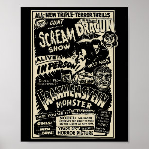 Horror Movie Monster Mummy Dracula WereWole Franke Poster
