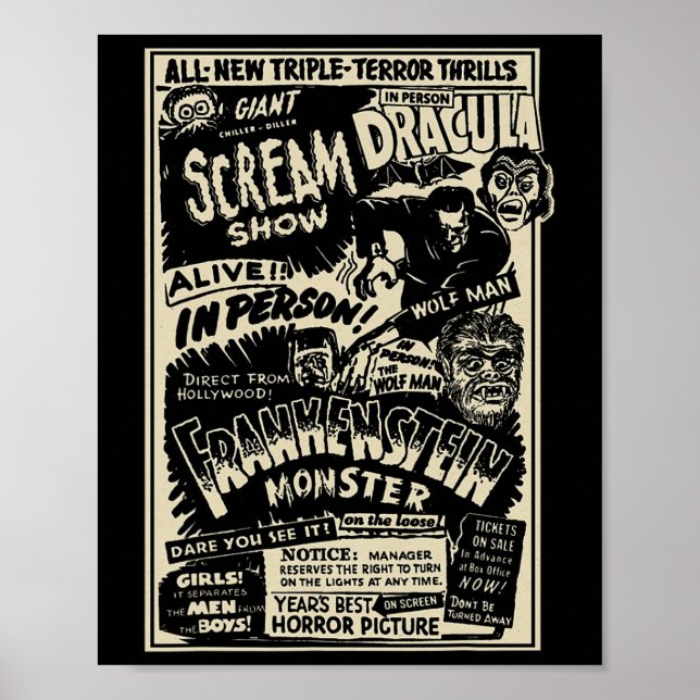 Horror Movie Monster Mummy Dracula WereWole Franke Poster (Framsidan)