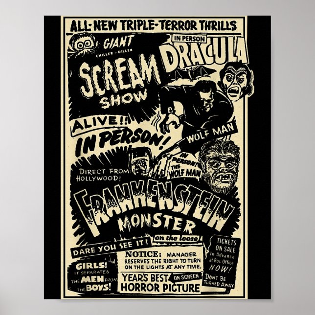 Horror Movie Monster Mummy Dracula Werewolf Franke Poster (Framsidan)