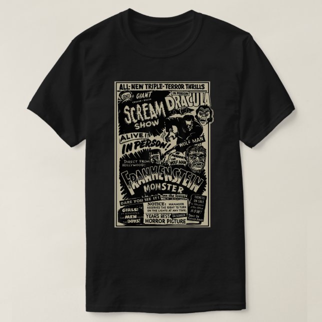 Horror Movie Monsters Mummy Wolfman Dracula Franke T Shirt (Design framsida)