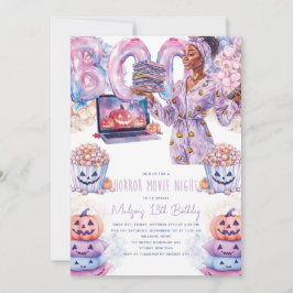 Horror Movie Night Afro Halloween Slumber Birthday Inbjudningar