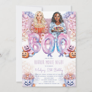 Horror Movie Night Halloween Slumber Birthday Inbjudningar