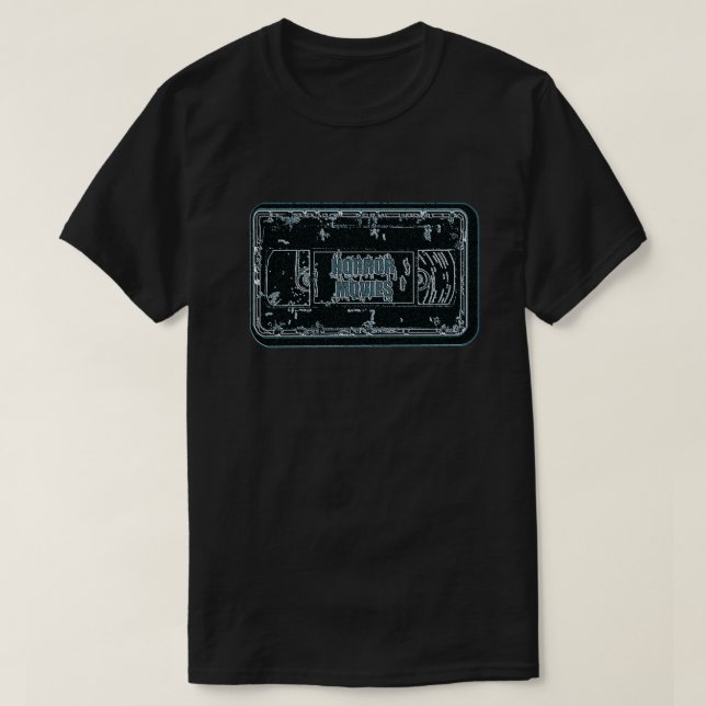 Horror Movies - Video Cassette Blue Grått T Shirt (Design framsida)