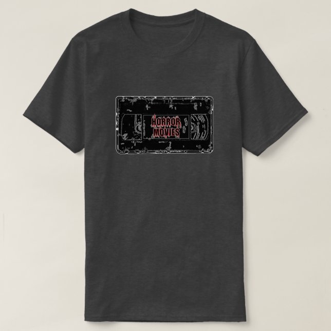 Horror Movies - Videokassett svart på svart T-shirt (Design framsida)