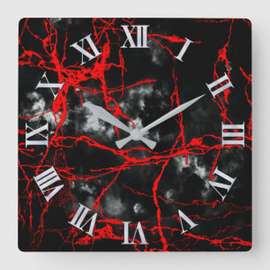 Horror Night Goth - Black and White,Red Fyrkantig Klocka