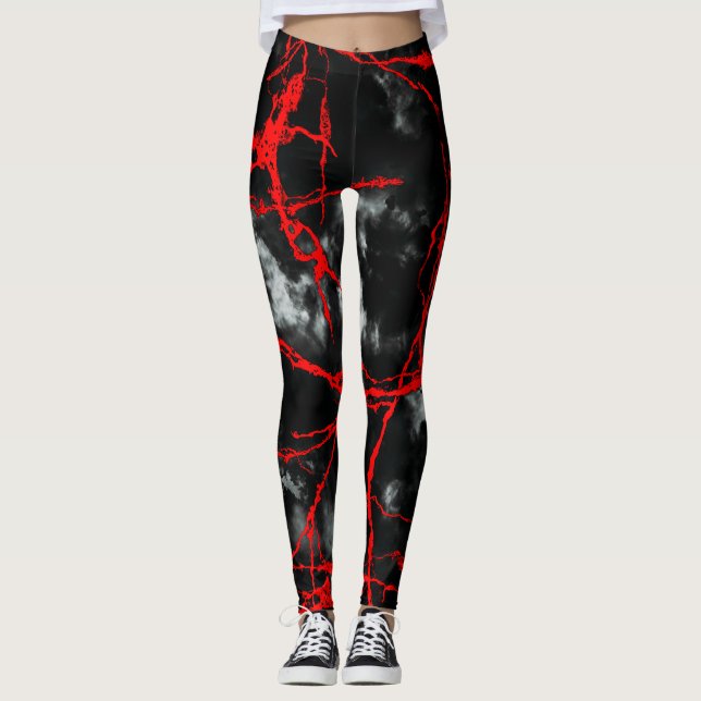 Horror Night Goth - Black and White,Red Leggings (Framsida)